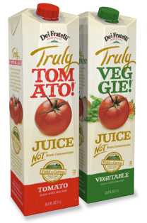 New tomato and veggie juice in reclosable cartons