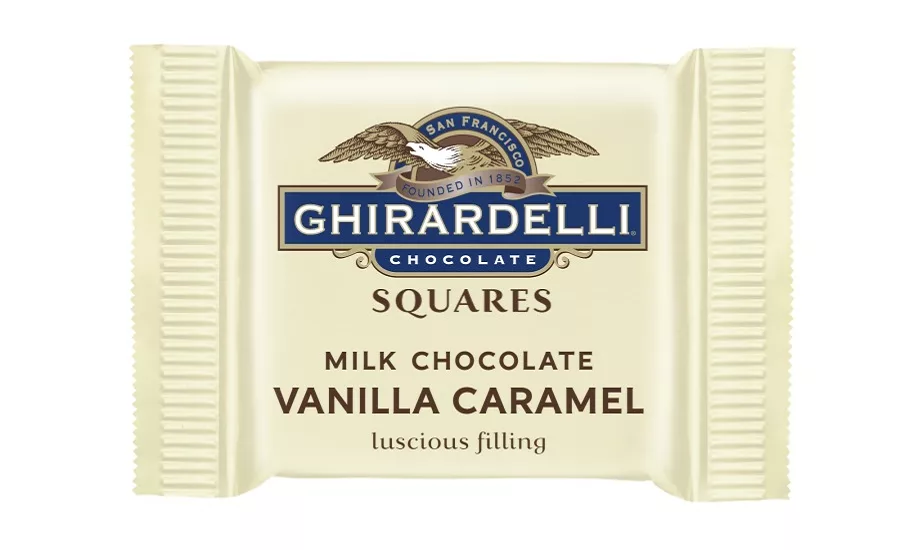 New Ghirardelli Milk Chocolate Vanilla Caramel Squares packaging
