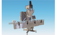 New auger filler with conveyor and checkweigher fills and weighs bottles automatically