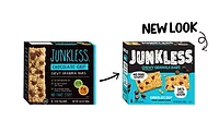 Old and new packaging for JUNKLESS granola bars