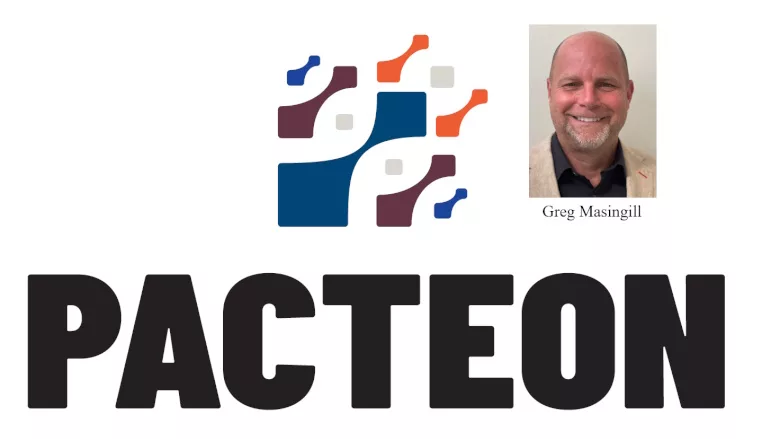 Pacteon logo with headshot of Greg Masingill