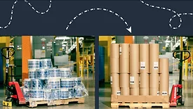 Image depicting Amazon's move away from plastic packaging and toward paper packaging.