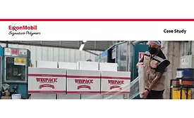 Winpack boxes being wrapped Text: ExxonMobil Signature Polymers Case Study