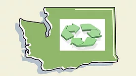 Image of recycling symbol superimposed on Washington State