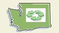 Image of recycling symbol superimposed on Washington State