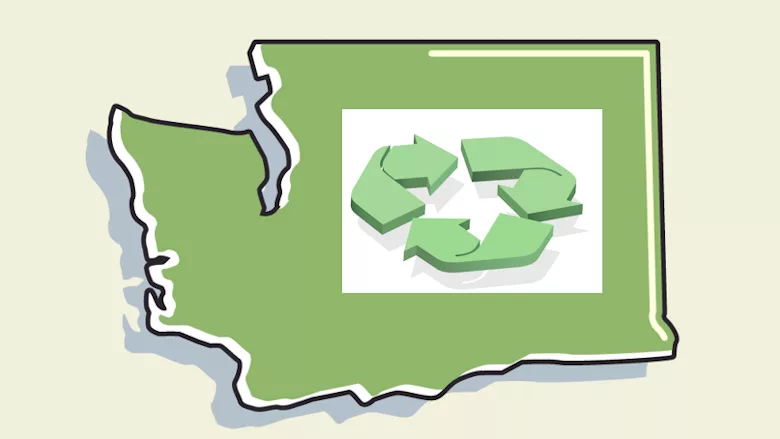 Image of recycling symbol superimposed on Washington State