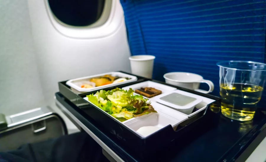 Image of a food tray on an airplane