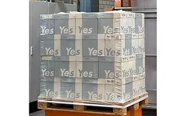 Image of pallet wrapped in new film created by ExxonMobil Signature Polymers and XL Recycling.
