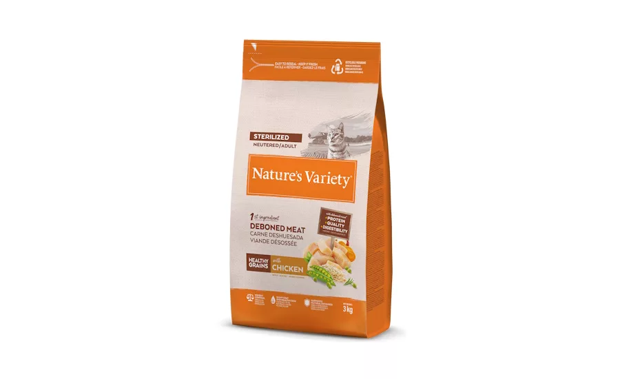 Image of Nature’s Variety pet food pouch incorporating recycled content from advanced recycling.