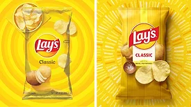 Image of Lay’s old packaging on the left and Lay’s new packaging on the right.