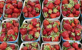 Strawberries on display in a fresh market