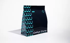 A 5-pound Calyx Cure pouch for cannabis packaging.