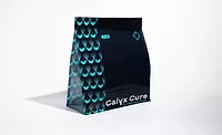 A 5-pound Calyx Cure pouch for cannabis packaging.