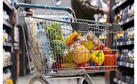 Image of shopping cart filled with various fresh produce items