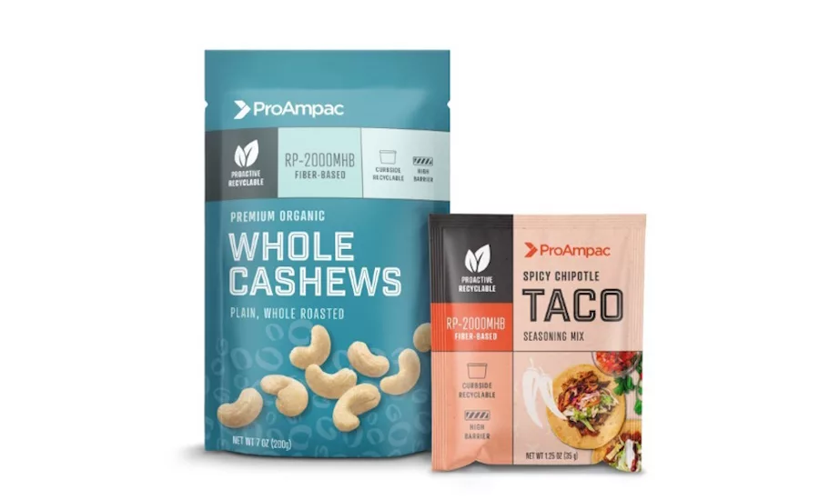 Image of pouches utilizing the barrier technology provided by ProAmpac’s ProActive Recyclable RP-2000 High Barrier Series.