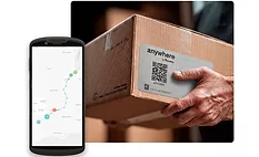 Image of an iPhone tracking a parcel shipment next to an image of a cardboard delivery parcel.