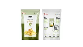 Image of pouch packaging for protein chips made with mono-material polypropylene.