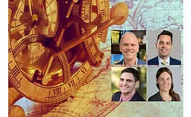 Image of compass and map along with headshots of Dan Felton, Adam S. Peer, Gregory Melkonian, and Rebecca Mick. 