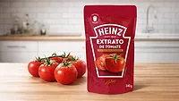 Image of the pouch packaging for Heinz tomato paste in Brazil