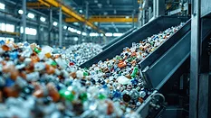 Small-format plastics on a conveyor belt at a plastics recycling plant