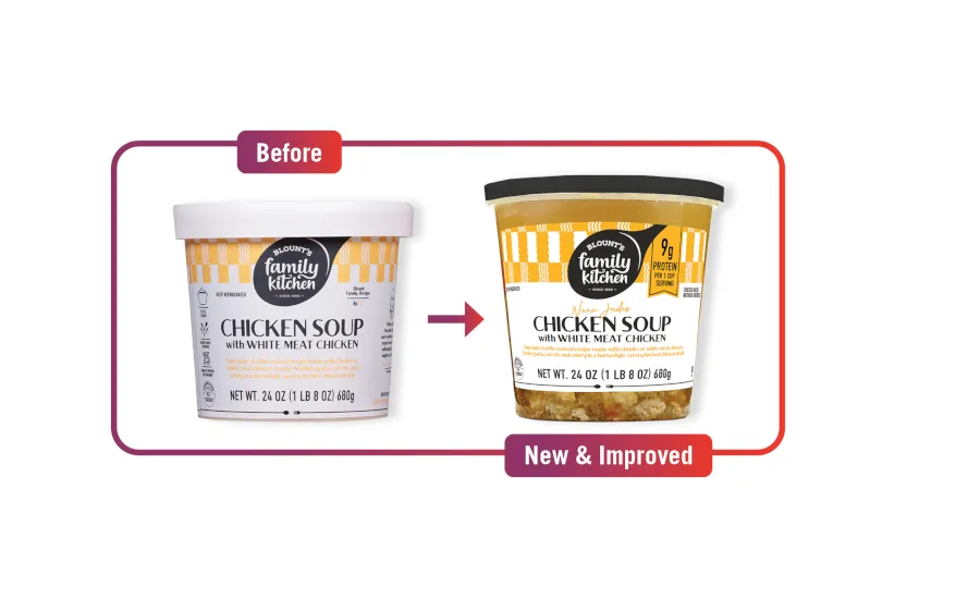 Blount Fine Foods refreshed soup packaging