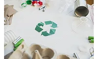 green-recycle-symbol Recycle symbol surrounded by used packaging