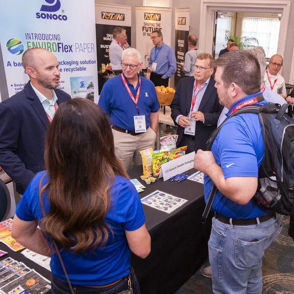 An exhibitor booth at the Global Pouch Forum