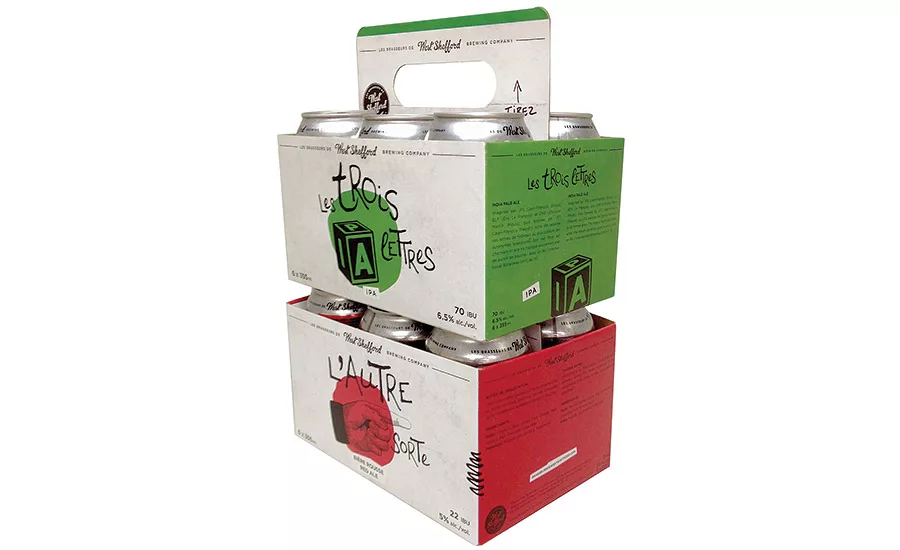 Paperworks Industries beer carton featuring a retractable handle