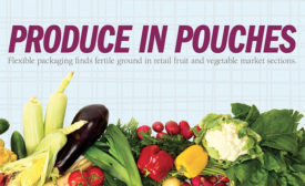 Produce in flexible packaging pouches