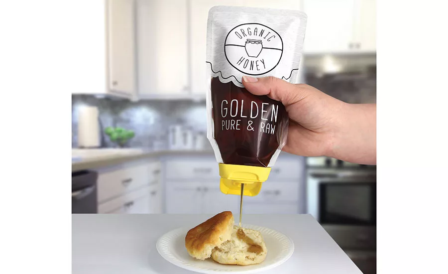 inverted pouch prevents drips, mess, under-cap goop