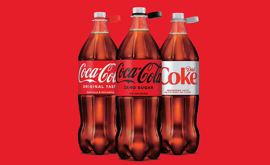 Coca-Cola bottles with attached caps