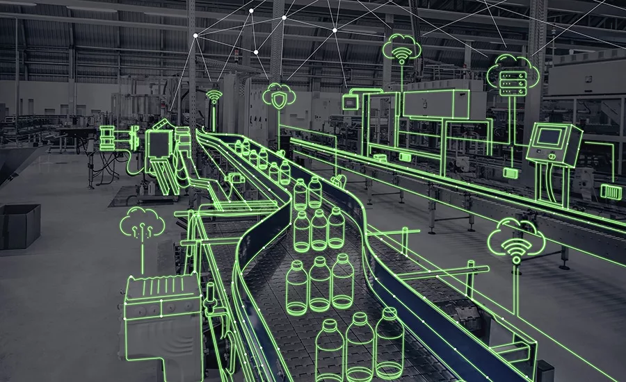 Bottling conveyor system employing floor-to-cloud packaging automation