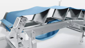 PS 1223 Conveyors feature Rotzinger Hygienic Conveyor feature image: Close up image of conveyor propped up