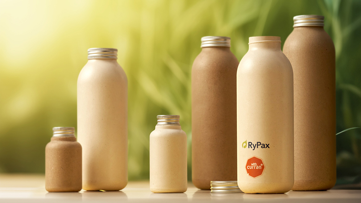 Image of bottles made using CelluComp’s proprietary cellulose product, Curran®.