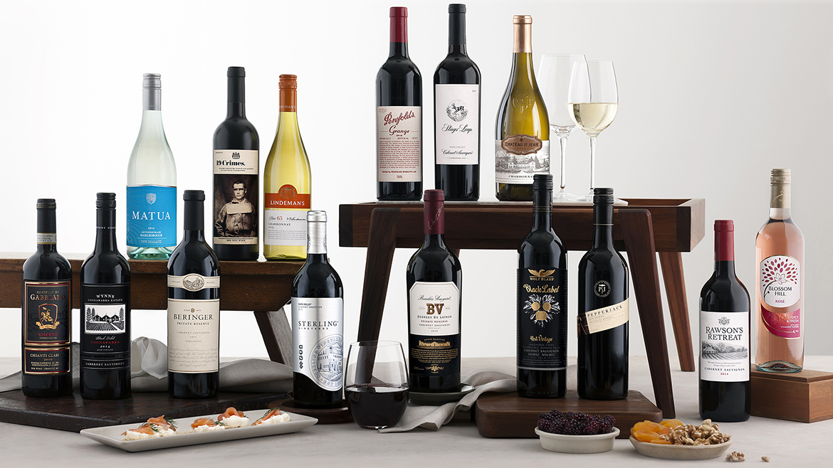 Collection of different wines that Treasury Wine Estates sells globally.