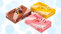 Corrugated Packaging: TwistyHero. Illustration of light blue dots and striped circles pattern background with boxes containing different ice cream cone flavors