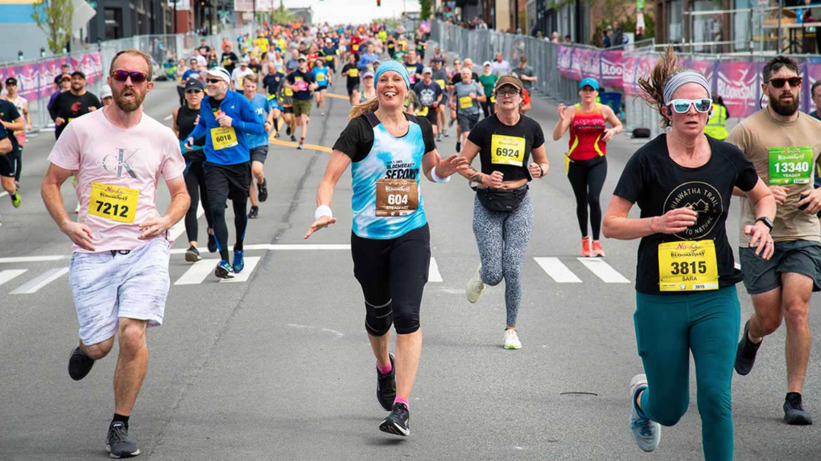 An image of runners completing the 7.5-mile Bloomsday Run in Spokane.