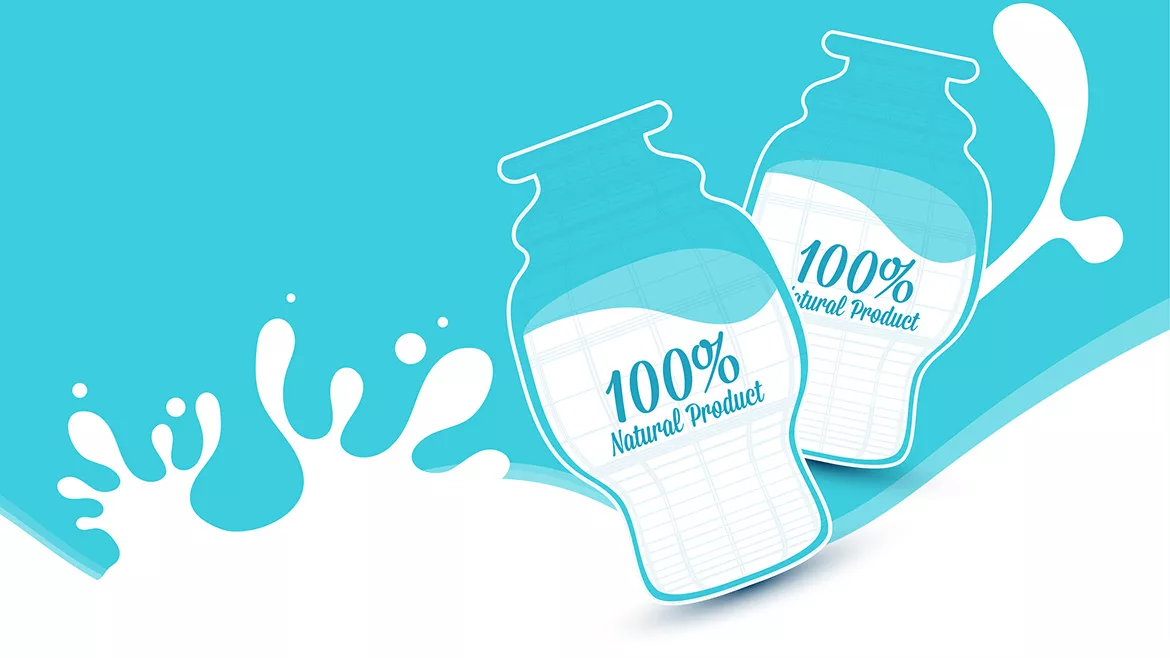 Illustration of milk splash with bottles.