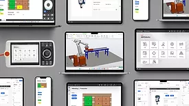 Various screens depicting controls for robots.