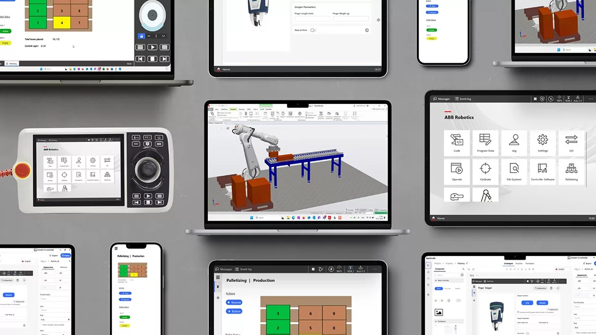Various screens depicting controls for robots.
