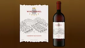 Digital wine label example and wine bottle.