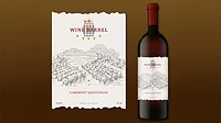Digital wine label example and wine bottle.