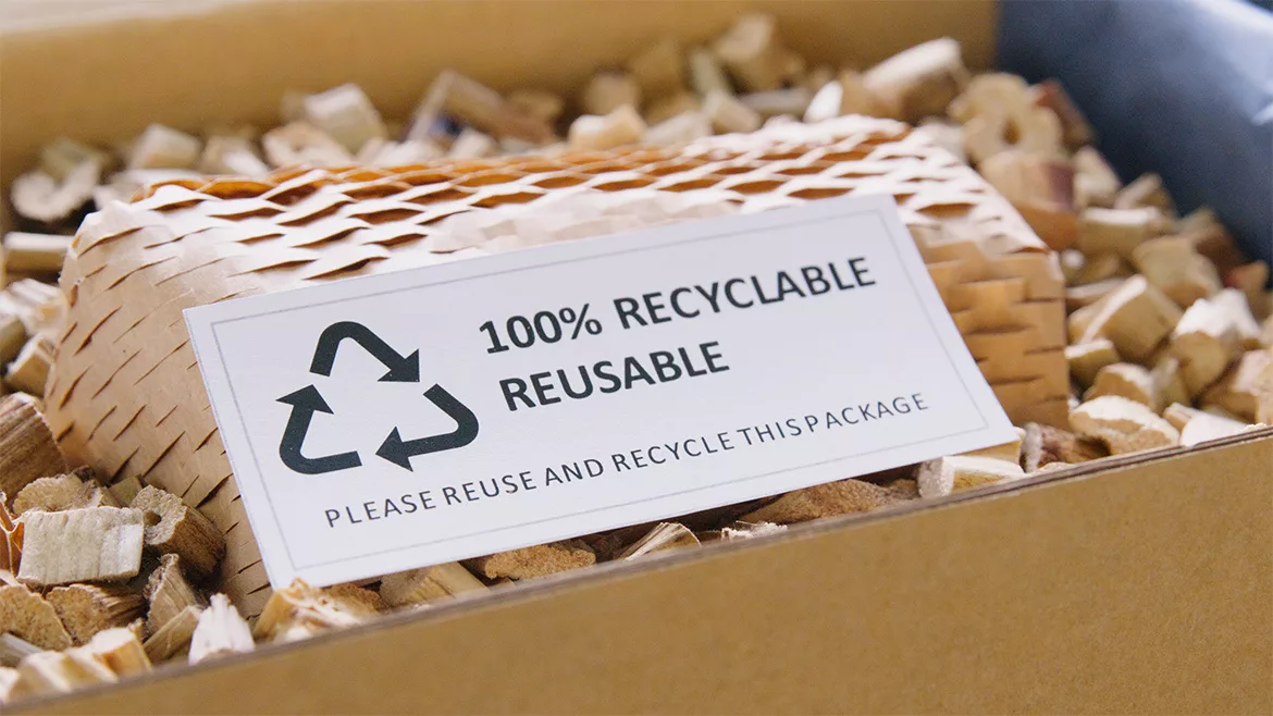 Eco-friendly care sign plastic-free symbol packaging, carton box, wrap paper