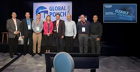 Photo of Steve Gosling being presented with the Steve Fairfield Memorial Award for Flexible Packaging Innovation during the Global Pouch Forum event in June 2025. 1440x750 hero image.