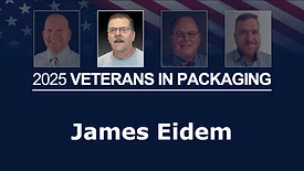 James Eidem profile highlighted with other veteran headshots and the American flag in the background.