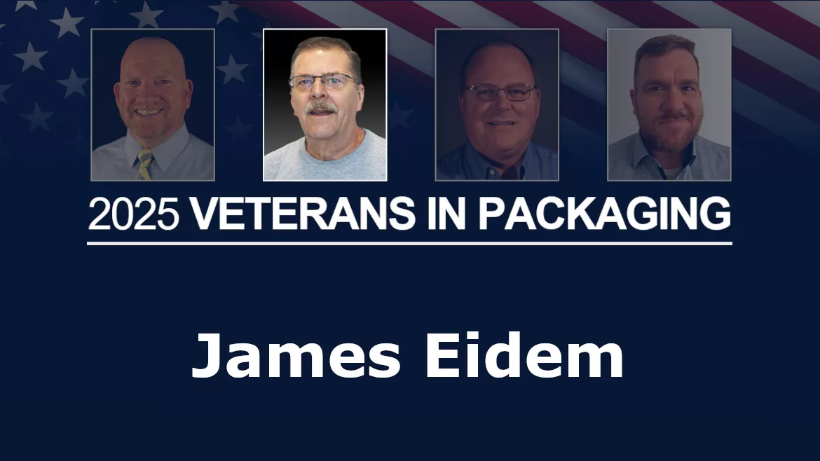 James Eidem profile highlighted with other veteran headshots and the American flag in the background.