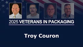 Troy Couron profile highlighted with other veteran headshots and the American flag in the background.