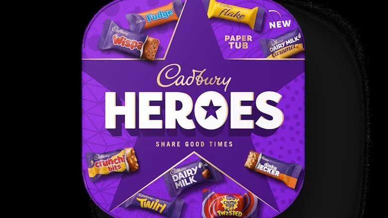 Image of paper tub for Cadbury Heroes. The tubs were recently trialed across Tesco stores in the UK.