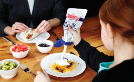 Daisy's squeezable, flexible package for sour cream allows consumers to dispense a controlled amount of sour cream