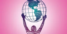 man holding earth above head graphic